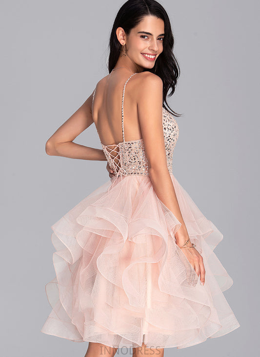 Knee-Length V-neck Prom Dresses Beading Ball-Gown/Princess With Sequins Talia Tulle