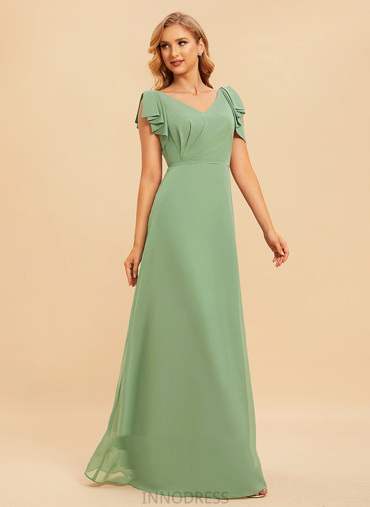 Fabric A-Line Silhouette Embellishment Ruffle Neckline Floor-Length Length V-neck Serenity Natural Waist High Low Bridesmaid Dresses