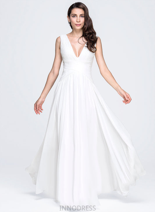 Chiffon V-neck Wedding Floor-Length A-Line Wedding Dresses Pleated Dress Pamela With