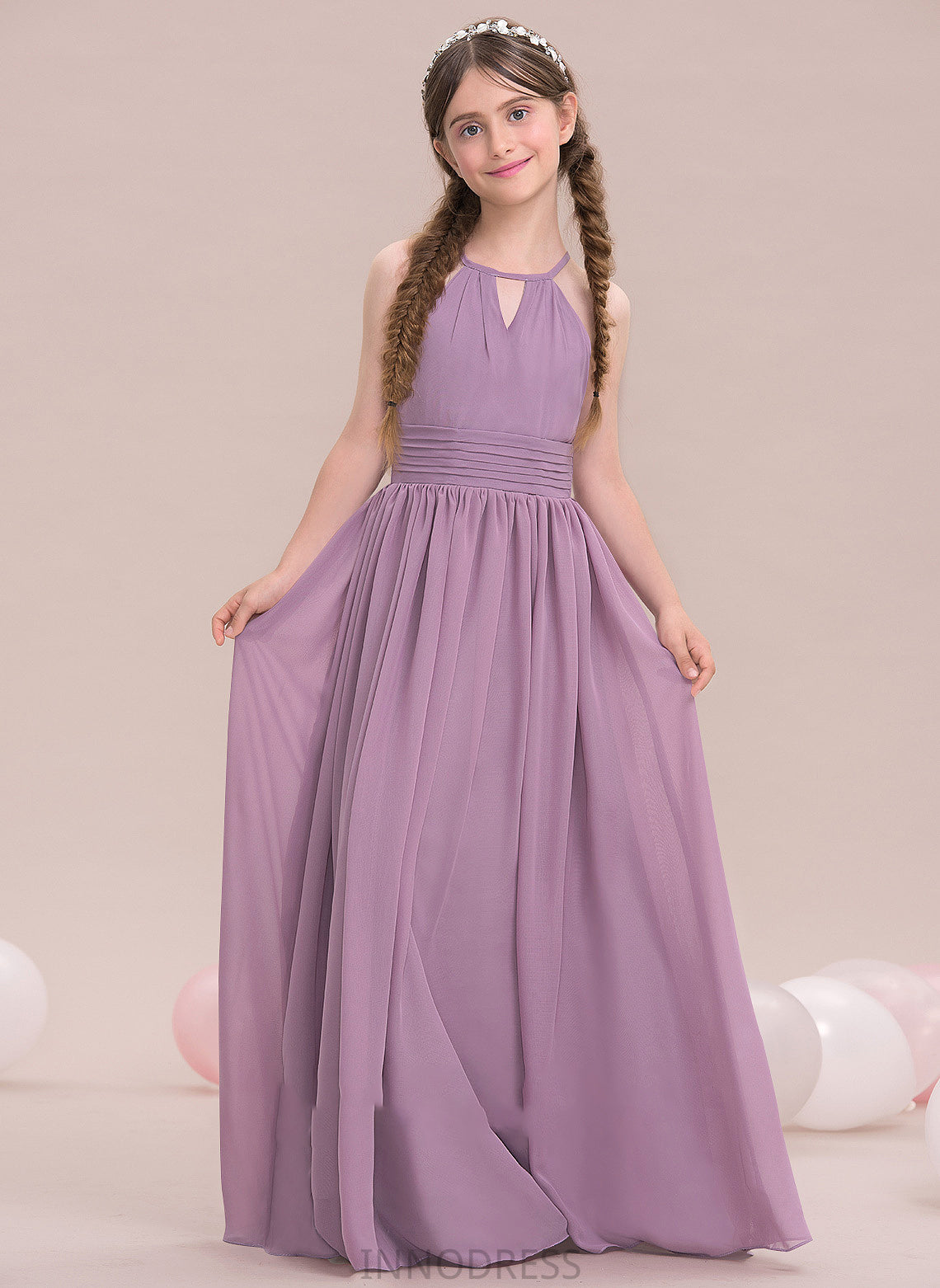 Junior Bridesmaid Dresses A-LineScoopNeckFloor-LengthChiffonJuniorBridesmaidDressWithRuffle#119580 Caroline