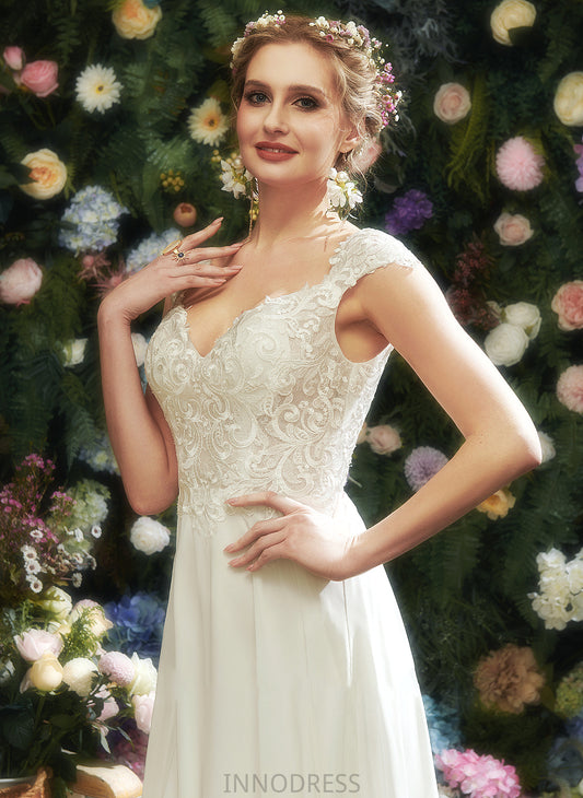 Cassandra Floor-Length Wedding Dresses With Lace V-neck Wedding Dress A-Line