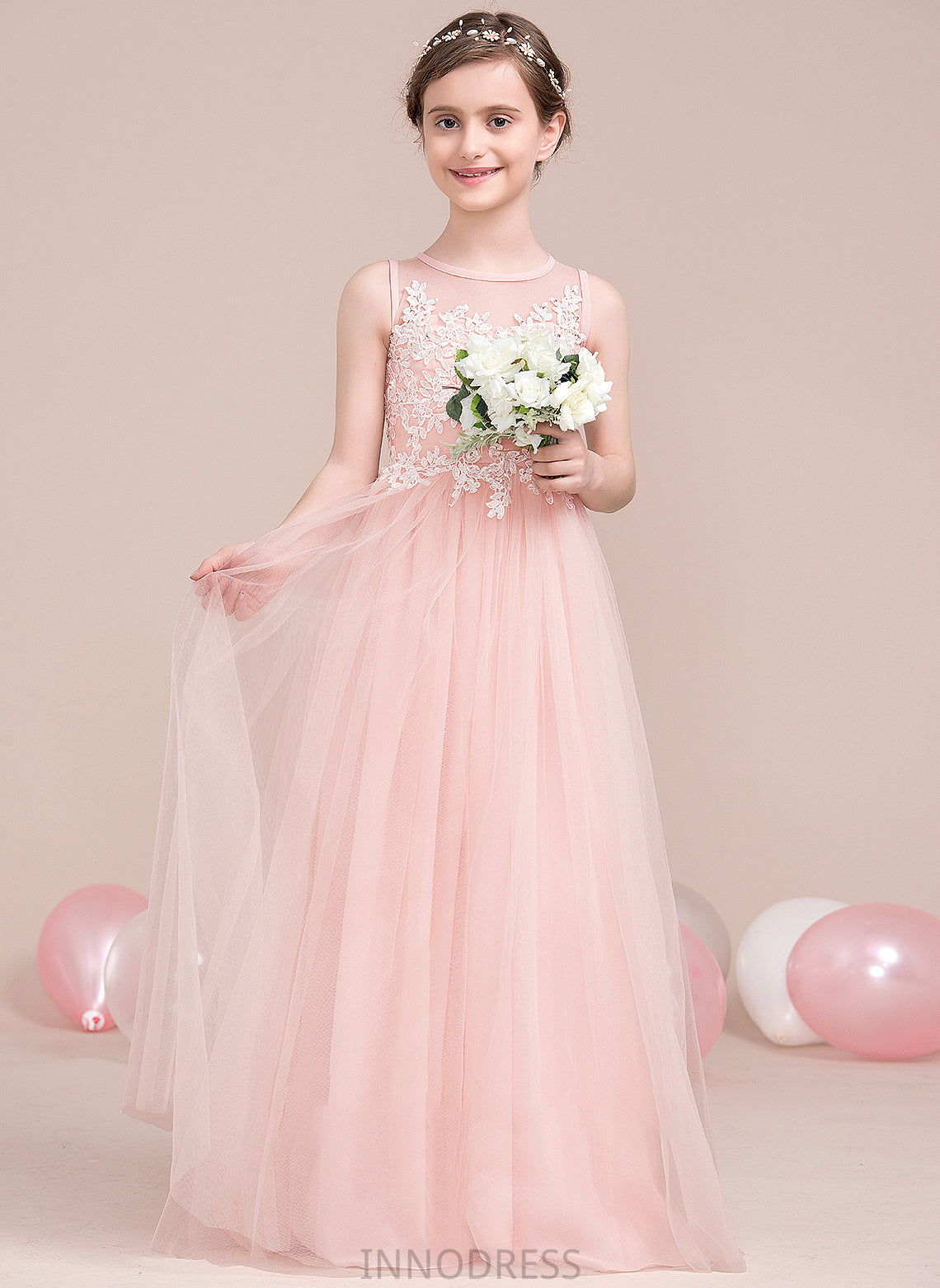 Scoop With Junior Bridesmaid Dresses Floor-Length Neck A-Line Mary Sequins Beading Tulle