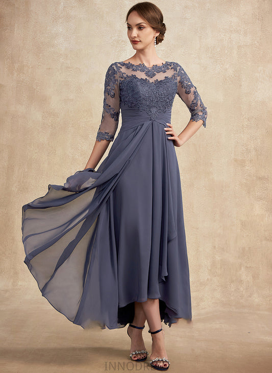 the Neck Chiffon Ruffle Dress of With Bride Scoop Suzanne Asymmetrical Lace Mother of the Bride Dresses Mother A-Line