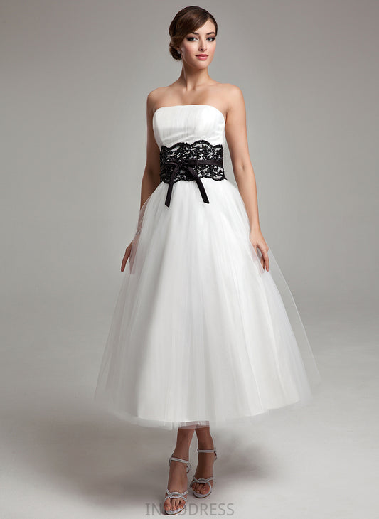 Lace Sylvia Wedding Dresses Tulle Strapless Sash Beading Dress Tea-Length Bow(s) Wedding Ball-Gown/Princess With