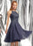 Prom Dresses Appliques Lace Tess Neck Knee-Length With Chiffon Scoop A-Line