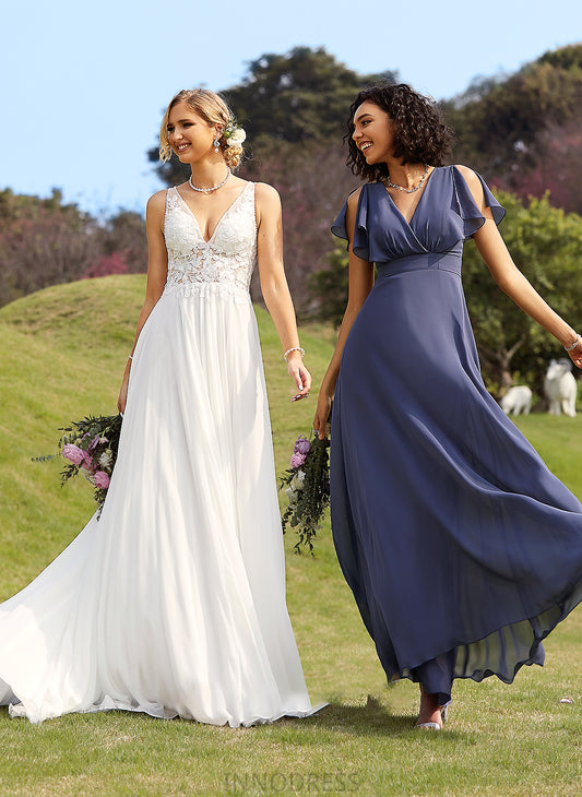 A-Line Beading Wedding Dresses Court Train With V-neck Wedding Sequins Dress Michaela