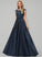 Bow(s) Neck With Prom Dresses Beading Lace Ball-Gown/Princess Satin Scoop Raegan Sequins Pockets Floor-Length