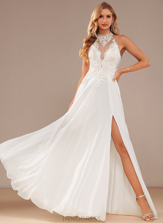 Lace Sherry A-Line Wedding Dresses High Neck Sequins Floor-Length Dress With Chiffon Beading Wedding