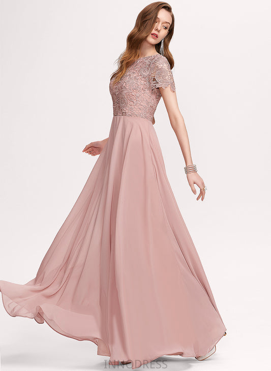 A-Line Veronica Prom Dresses Lace Floor-Length Scoop Chiffon