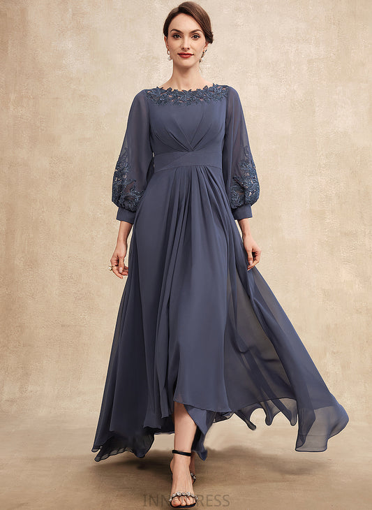 With Bride the Mother Neck Mother of the Bride Dresses Scoop Asymmetrical Madelyn Ruffle Lace Chiffon Dress Appliques A-Line of