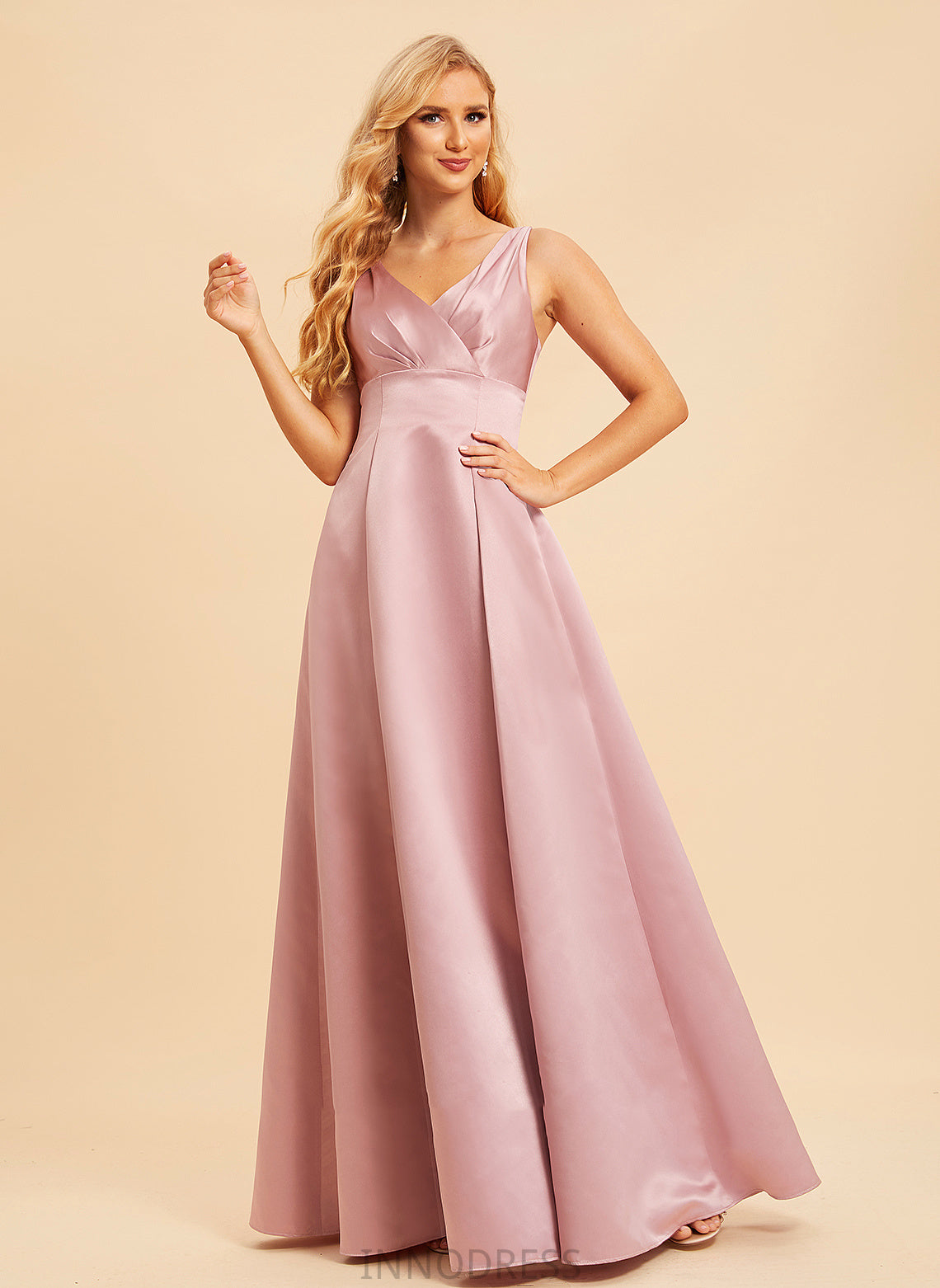 Length Fabric A-Line Floor-Length Satin Neckline V-neck Silhouette Straps Ann One Shoulder A-Line/Princess Bridesmaid Dresses