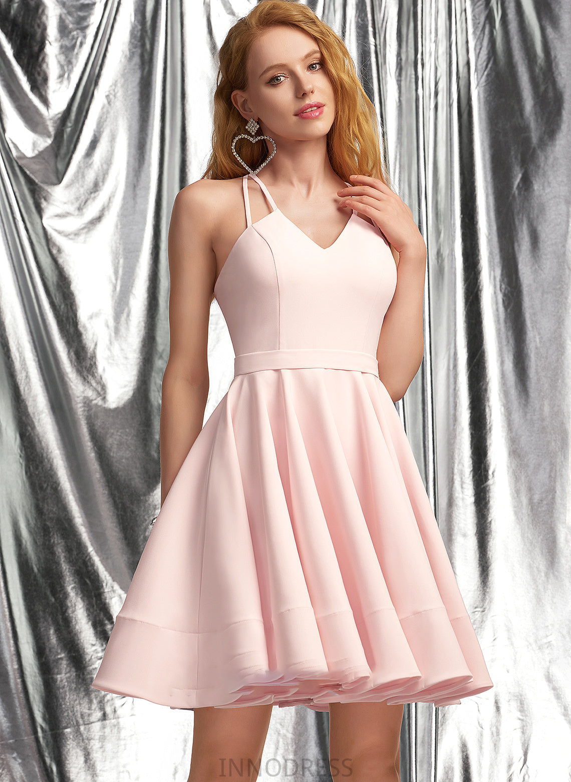 V-neck Prom Dresses Crepe A-Line Stretch Short/Mini Maren