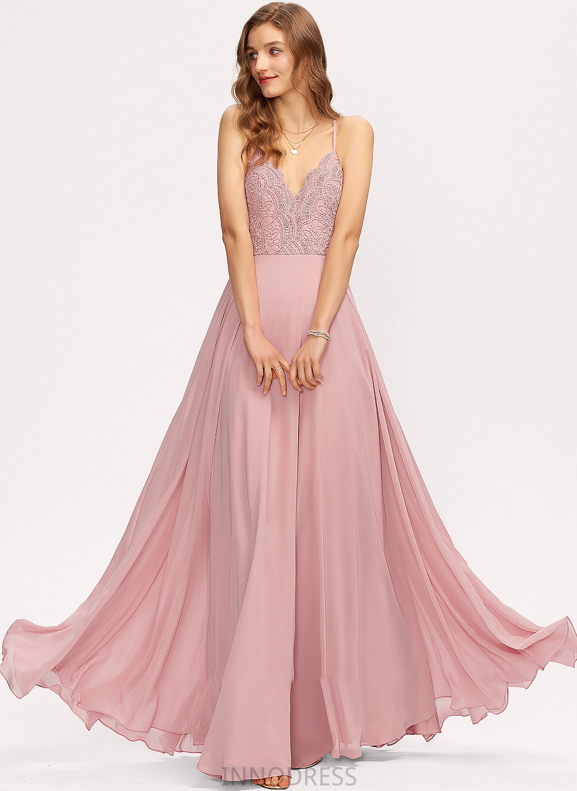 Chiffon Prom Dresses A-Line V-neck Aisha Floor-Length
