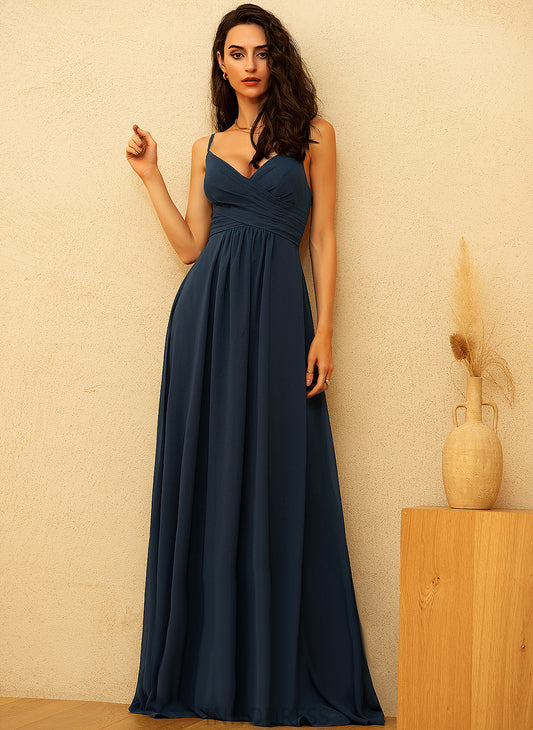 With Floor-Length V-neck Prom Dresses A-Line Pleated Chiffon Sandy