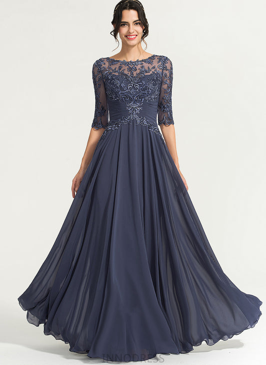 Pleated Lorna Sequins Illusion Floor-Length Lace With Chiffon Scoop Prom Dresses A-Line