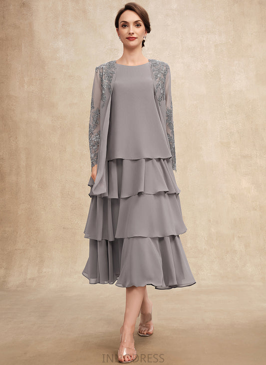 Neck Scoop A-Line Maisie Mother of the Bride Dresses of the Tea-Length Ruffles Mother With Dress Bride Chiffon Cascading