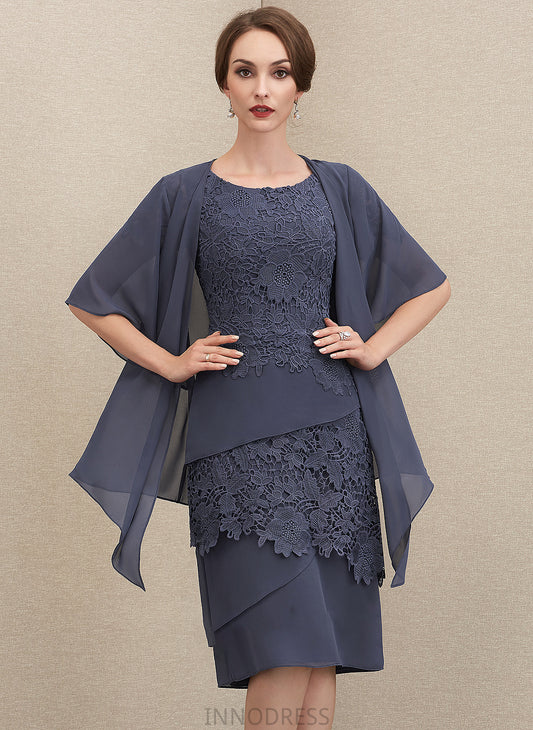 Scoop Bride Chiffon Dress of Sheath/Column Mother of the Bride Dresses the Knee-Length Mother Mignon Lace Neck