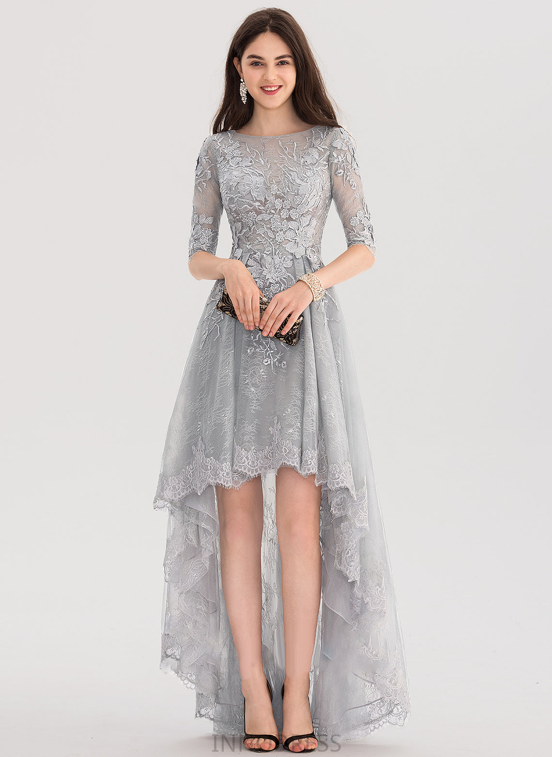 Scoop Tori Tulle Asymmetrical Prom Dresses Ball-Gown/Princess Lace Neck