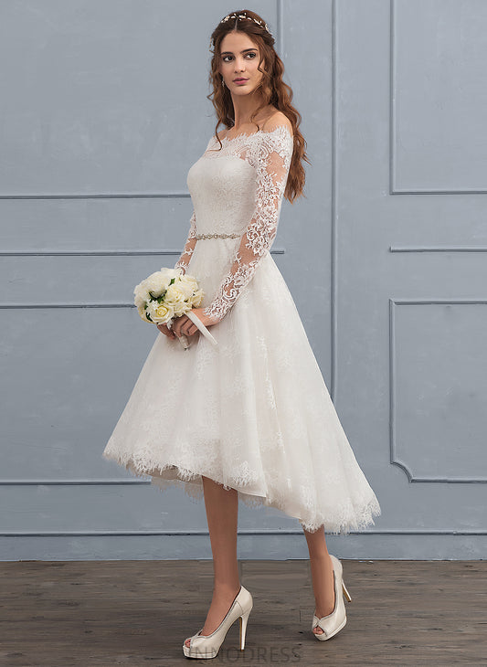 Jenna Wedding Dresses Off-the-Shoulder With Lace A-Line Dress Beading Asymmetrical Wedding