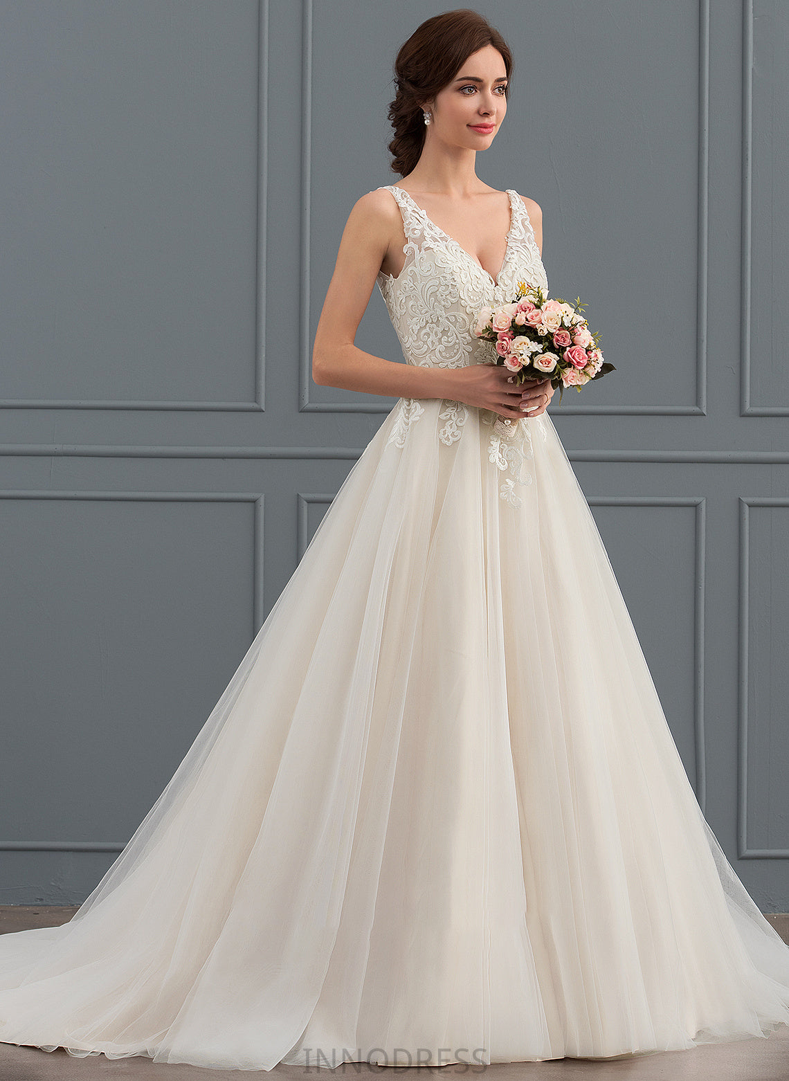 Ball-Gown/Princess Wedding Dresses Train Wedding Court Tulle V-neck Aracely Dress