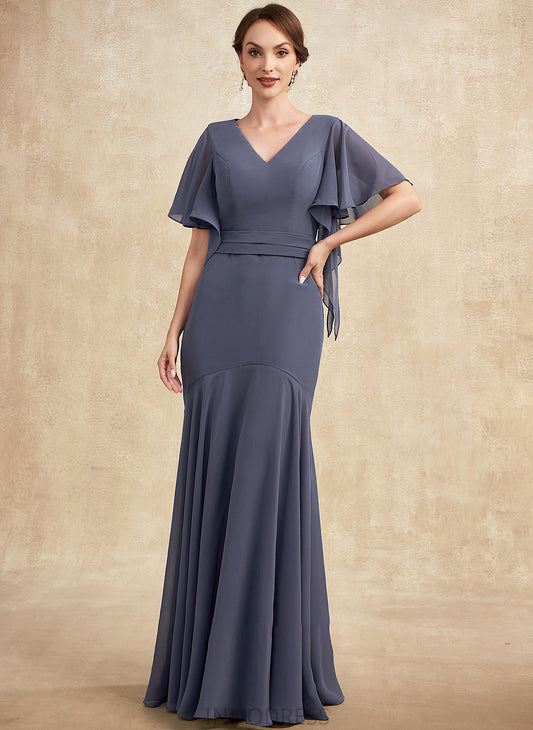 Gladys Mother Mother of the Bride Dresses Chiffon of Trumpet/Mermaid Floor-Length V-neck the Dress Bride