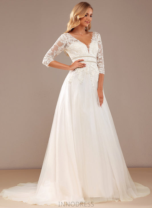 Dress Ball-Gown/Princess With Sequins Valerie Lace Tulle V-neck Beading Train Wedding Wedding Dresses Lace Court