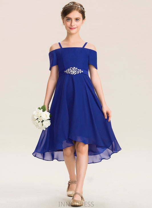 Chiffon With A-Line Beading Bow(s) Off-the-Shoulder Junior Bridesmaid Dresses Asymmetrical Mina