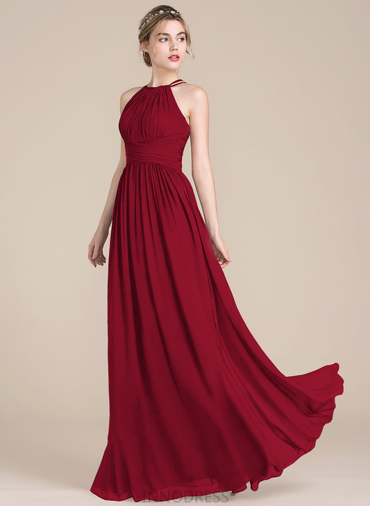 With Payton Scoop Neck Floor-Length Ruffle A-Line Chiffon Prom Dresses
