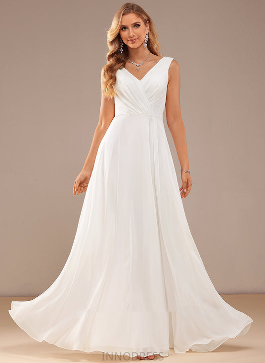 With Floor-Length A-Line Lace Wedding Wedding Dresses Chiffon V-neck Raven Dress