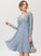 Sleeve Fabric V-neck A-Line Length Silhouette Lace Neckline Knee-Length Virginia A-Line/Princess Sleeveless