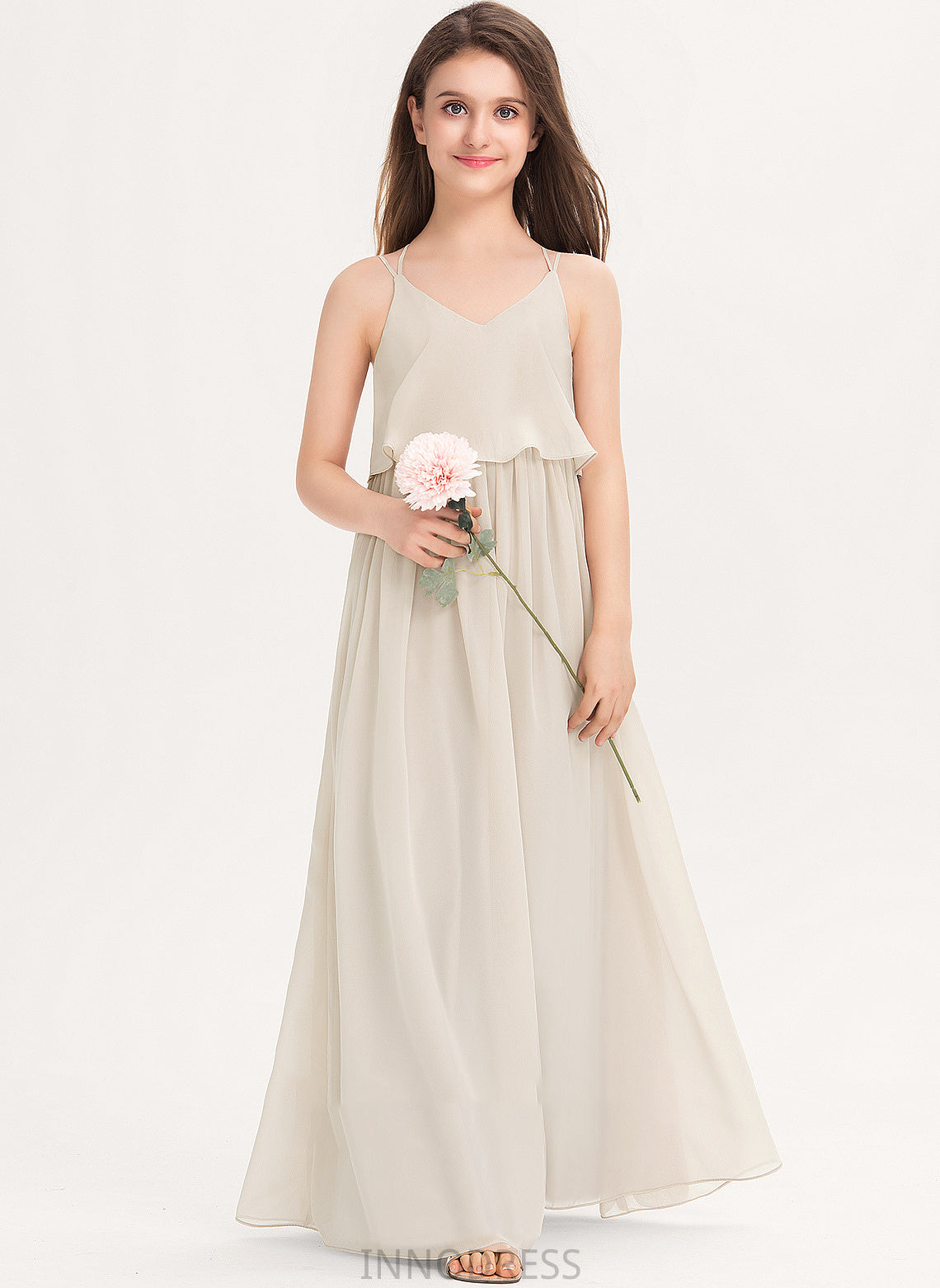 Kailee A-Line Junior Bridesmaid Dresses V-neck Floor-Length Chiffon