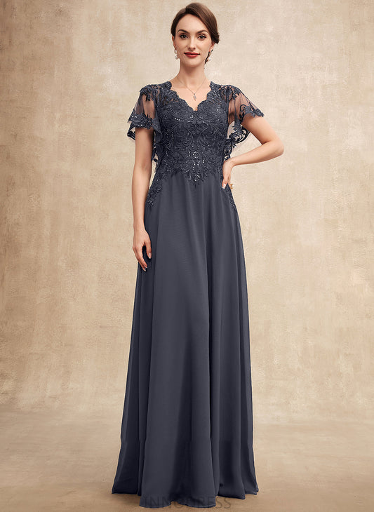 Mollie Dress With Lace Mother Sequins Chiffon V-neck Bride Floor-Length A-Line of the Mother of the Bride Dresses