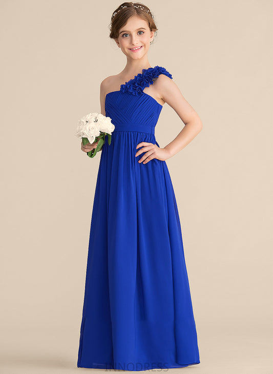 With Ruffle One-Shoulder Chiffon Cassidy A-Line Flower(s) Junior Bridesmaid Dresses Floor-Length