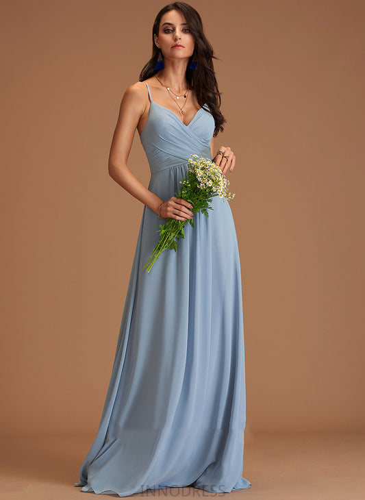 A-Line V-neck Floor-Length Silhouette Fabric Ruffle Length Neckline Embellishment Sibyl Floor Length Natural Waist Bridesmaid Dresses