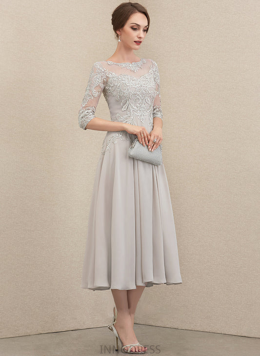 Mother the A-Line Tea-Length Mother of the Bride Dresses Bride Sequins Chiffon Neck Jordan of With Scoop Lace Beading Dress