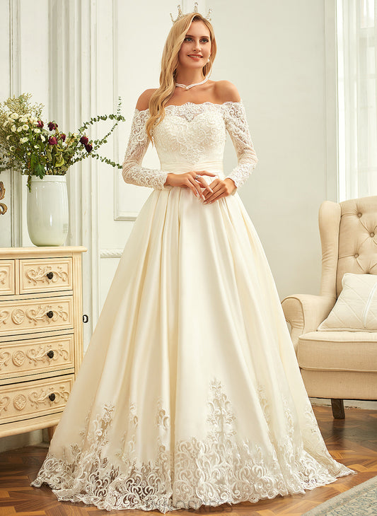 Sequins Lilith Beading Ball-Gown/Princess Train Wedding Dresses Dress Wedding With Sweep Satin