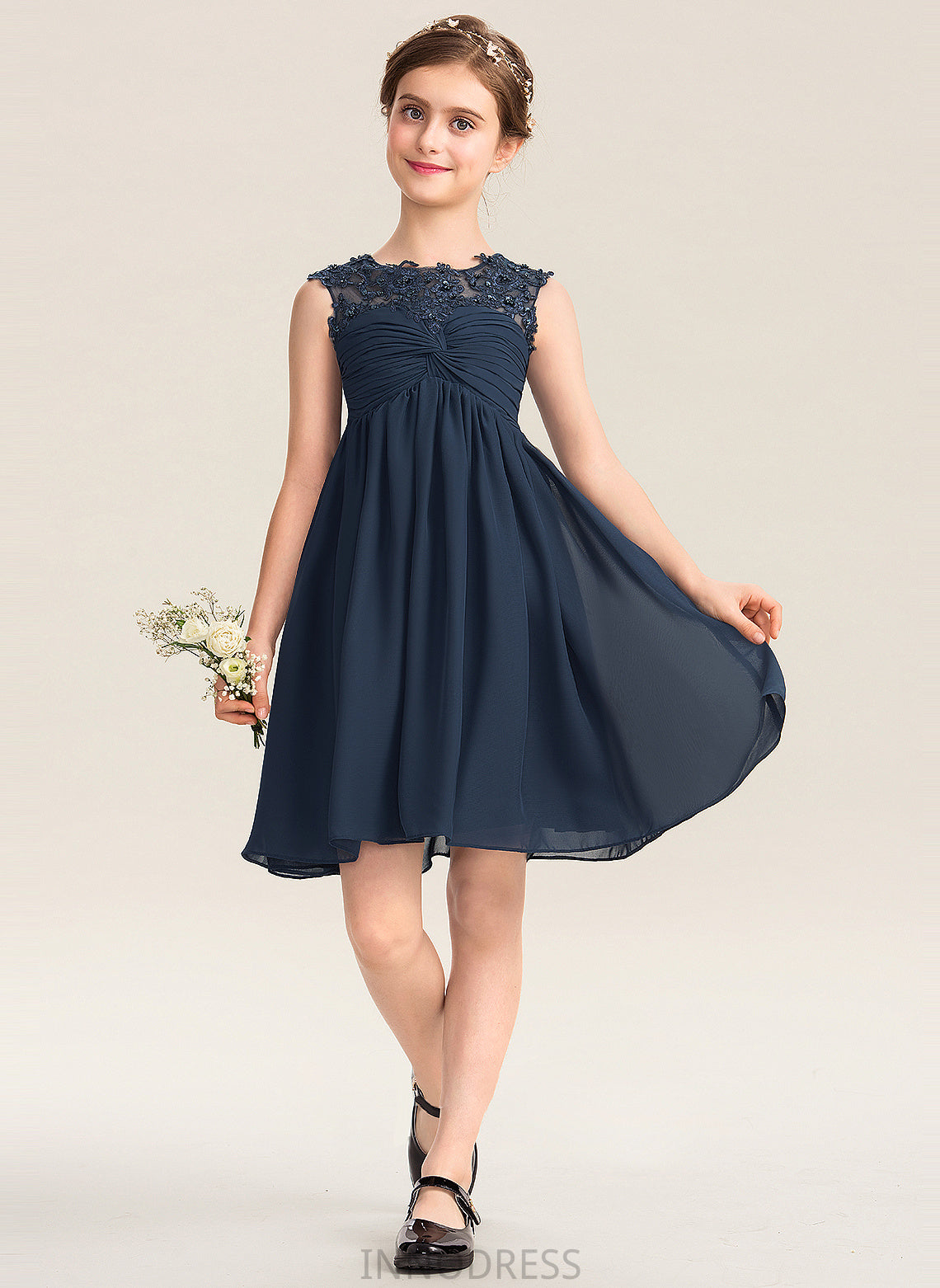 Neck Scoop Sequins Beading Ruffle Joslyn Junior Bridesmaid Dresses Lace With Empire Knee-Length Chiffon