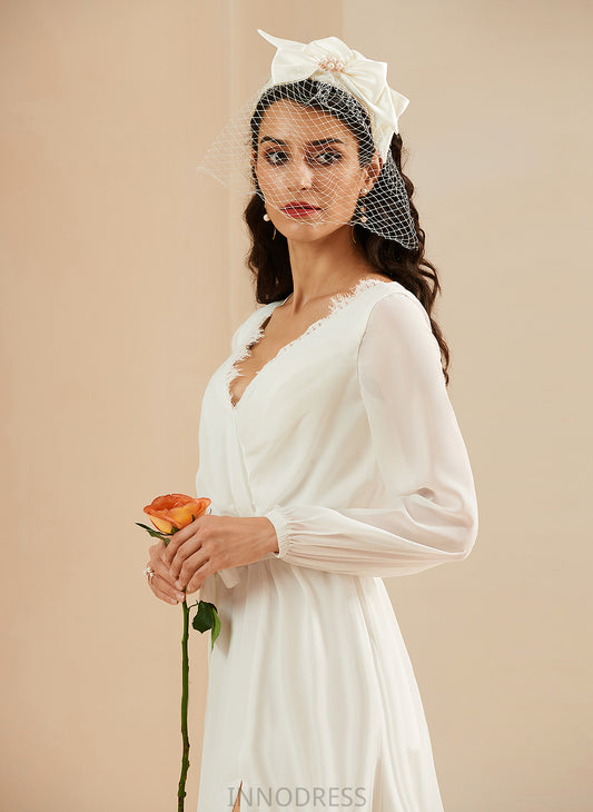 Wedding Dresses V-neck Floor-Length Lace Dress A-Line Chiffon Wedding Giselle