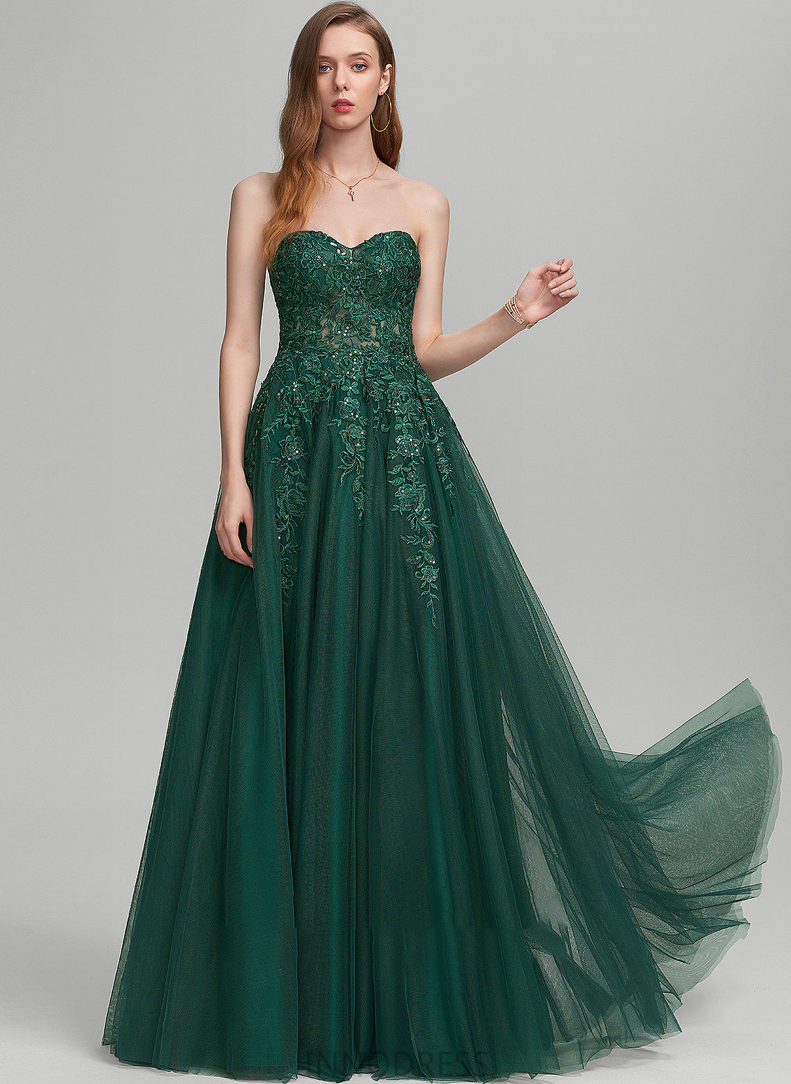 Sweetheart Shelby Tulle With Floor-Length Ball-Gown/Princess Sequins Prom Dresses
