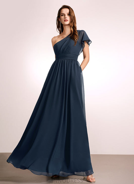 Silhouette Neckline A-Line Fabric Embellishment Ruffle Floor-Length Length One-Shoulder Selah Sleeveless Trumpet/Mermaid Bridesmaid Dresses