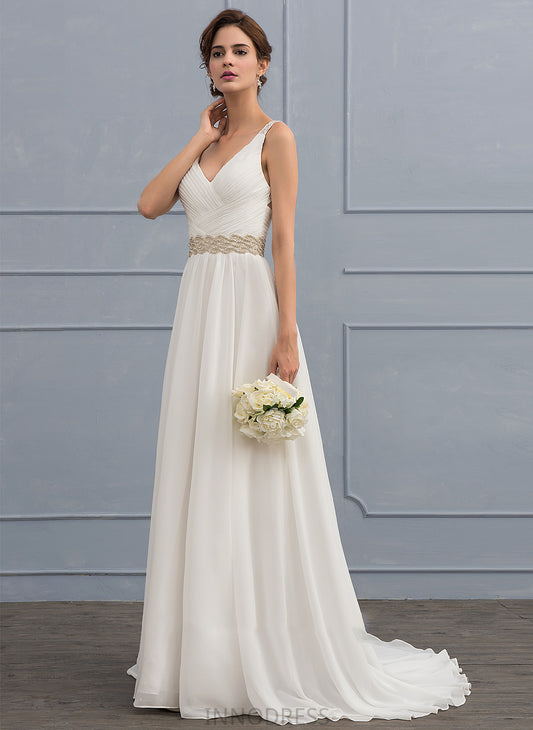 Dress Chiffon Sweep Ruffle V-neck With Thalia Wedding Dresses Wedding Beading Train Lace Sequins A-Line