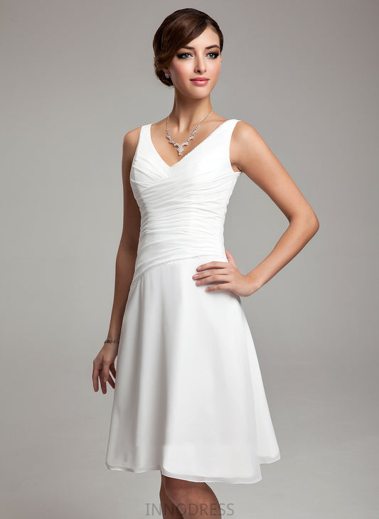 Knee-Length Sequins With A-Line V-neck Dress Chiffon Wedding Amy Wedding Dresses Ruffle Beading