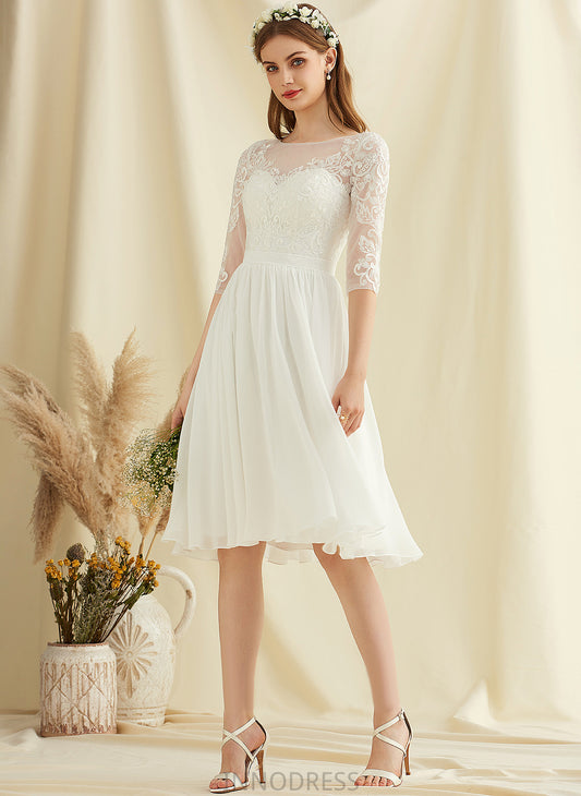 Dress Sequins Scoop Wedding Knee-Length A-Line Chiffon Wedding Dresses Neck Lace Karli With