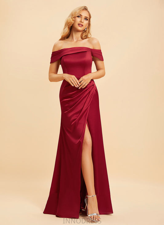 Floor-Length Embellishment Neckline Off-the-Shoulder Fabric SplitFront A-Line Length Silhouette Tessa Sleeveless Knee Length Bridesmaid Dresses