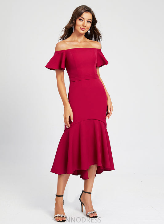 Off-the-Shoulder With Stretch Trumpet/Mermaid Asymmetrical Cocktail Crepe Ruffle Janae Cocktail Dresses Dress