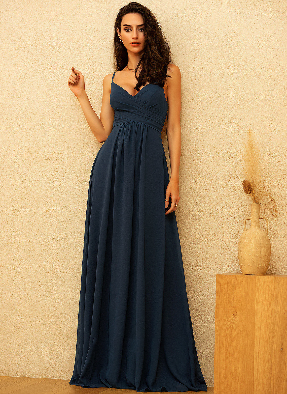 A-Line Ruffle Floor-Length With Prom Dresses Chiffon Carly V-neck