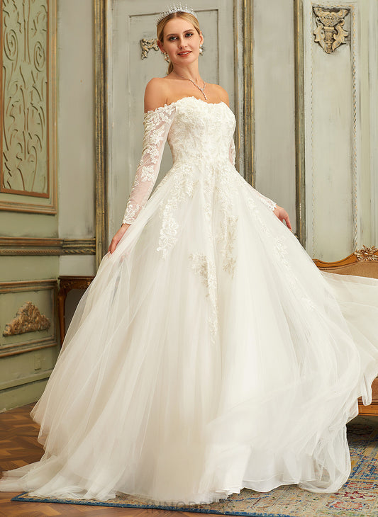 Wedding Dresses Lace Dress Wedding With Damaris Sweep Lace Ball-Gown/Princess Off-the-Shoulder Train Tulle