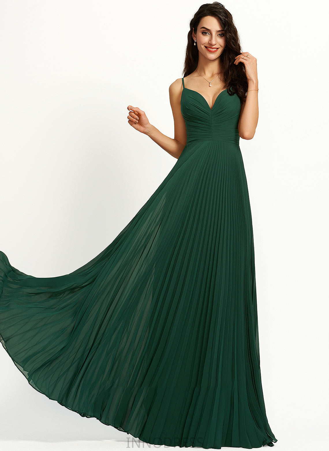 V-neck Brylee Prom Dresses A-Line Pleated Floor-Length With