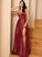V-neck Satin Front Kaya Pockets A-Line With Split Floor-Length Prom Dresses