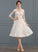 Bow(s) A-Line V-neck Dress With Wedding Knee-Length Tulle Aleah Wedding Dresses